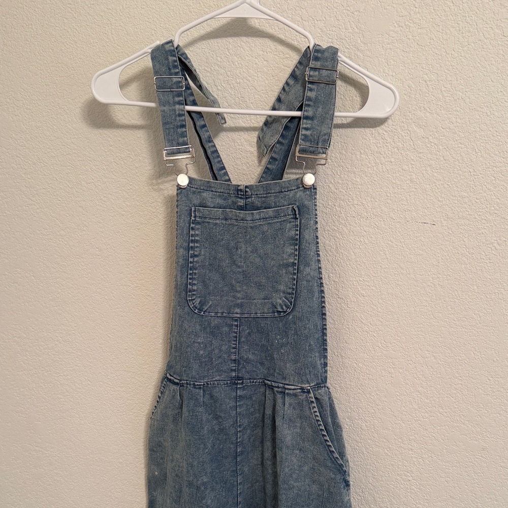 Wide Leg Distressed Denim Overalls